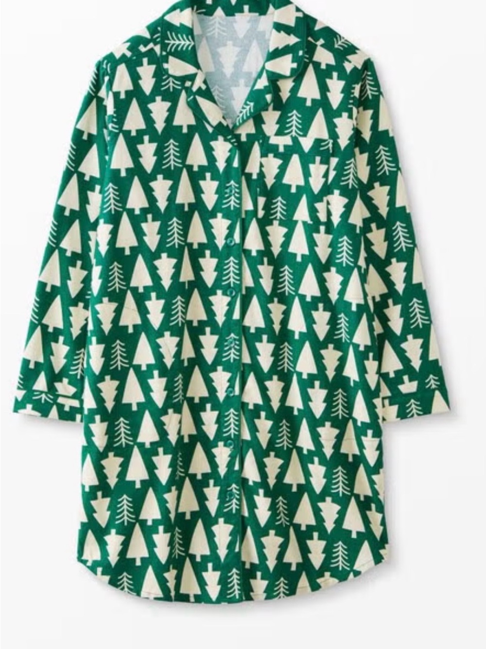 Hanna Andersson Green and Cream Tree-Print Pajama Dress